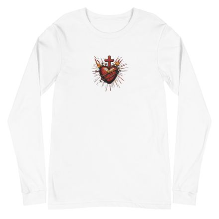 Embroidered Unisex Long Sleeve Tee, Sacred Heart of Jesus, uetiyj design