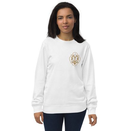 Embroidered Unisex Organic Sweatshirt, Crest with outer edge, kdegvj, left chest