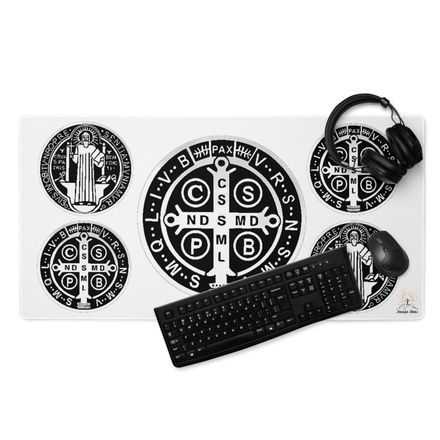 Gaming Mouse Pad, 36x18, St. Benedict Medal, idjfae design