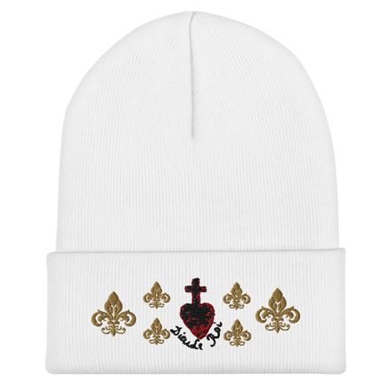 Cuffed Beanie, Sacré Coeur, Dieu de Roi, Vendée Chouan, obymh4 design, Fleur de Lys, tri-pattern