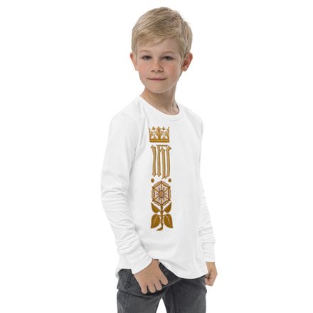 Youth Long Sleeve Tee, IHS Stripe With Crown and Monstrance, vw6yal, right chest