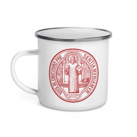 Enamel Mug, St. Benedict Medal, filt5a design, red