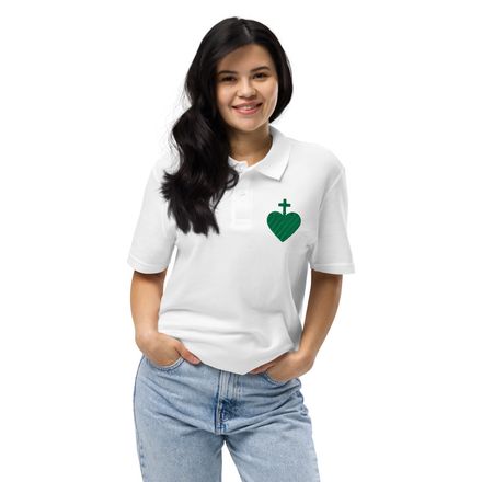 Unisex Pique Polo Shirt, Sacred Heart of Jesus, 7ugqf9 hollow design, green