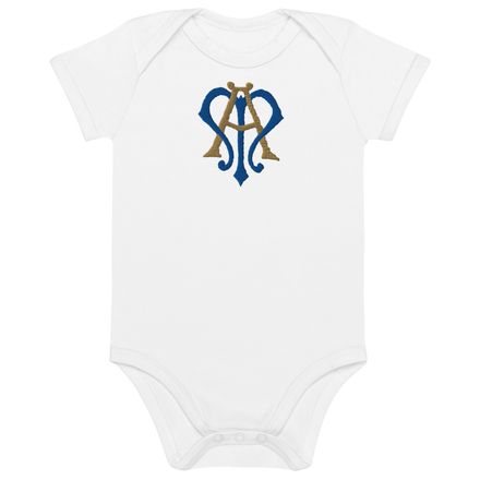 Embroidered Organic Cotton Baby Bodysuit, Auspice Maria, Crest, rphg0v