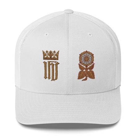 Retro Trucker Hat, IHS with Crown And Monstrance Tree, hdch0f