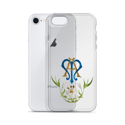 Clear Case for iPhone, Auspice Maria, Crest with bottom flowers, ber1mq