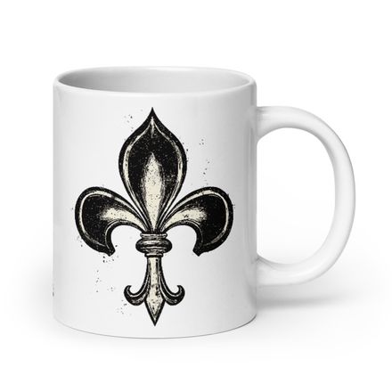 White Glossy Mug, 20oz, Fleur de Lys, vyheul 
