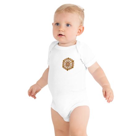 Baby Short Sleeve One Piece, Monstrance with Golden Pattern, eneyoj, left chest