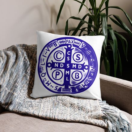 Pillow case 22x22, St. Benedict Medal, oih8m5 design, blue