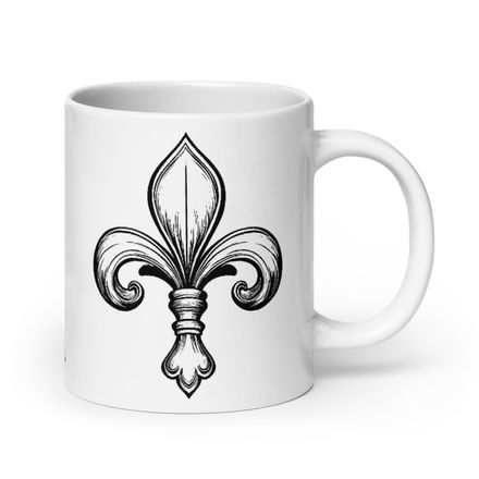 White Glossy Mug, 20oz, Fleur de Lys, 4g3tyi 