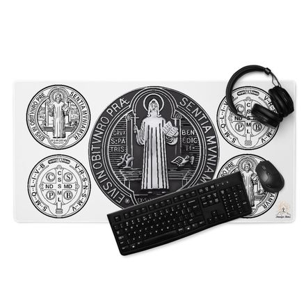 Gaming Mouse Pad, 36x18, St. Benedict Medal, filt5a, ej0ojq design