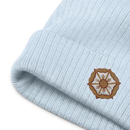 Ribbed Knit Beanie, Monstrance with Golden Pattern, eneyoj