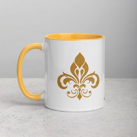 White Ceramic Mug with Color Inside, 11oz &amp; 15oz, Fleur de Lys, pt5ruy 