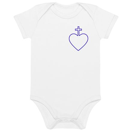 Organic Cotton Baby Bodysuit, Sacred Heart of Jesus, 7ugqf9 hollow design blue, left chest