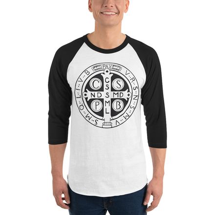 Unisex 3/4 Sleeve Raglan Shirt, St. Benedict Medal, jl2qob design