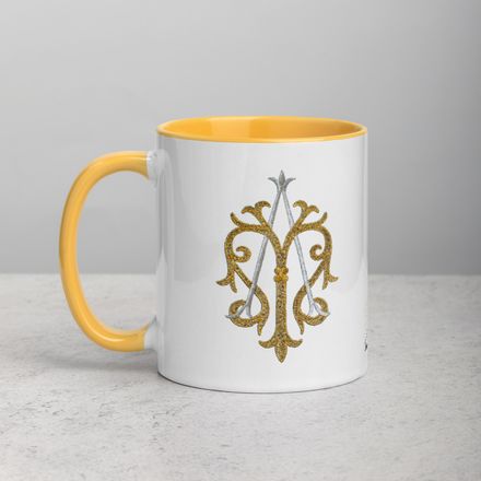 White Ceramic Mug with Color Inside, 11oz &amp; 15oz, Auspice Maria, Crest, kgvlsx
