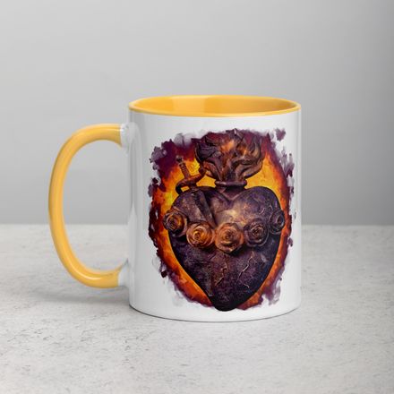 White Ceramic Mug with Color Inside, 11oz &amp; 15oz, Immaculate Heart Of Mary, vfh1tk design