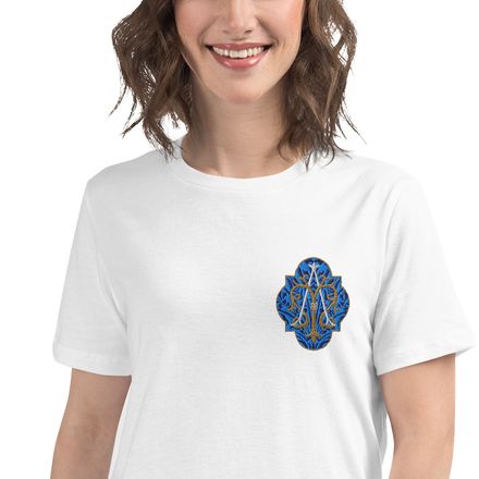 Embroidered Women&#x27;s Relaxed T-Shirt, Auspice Maria, Crest with rounded Cross, u3bkt0