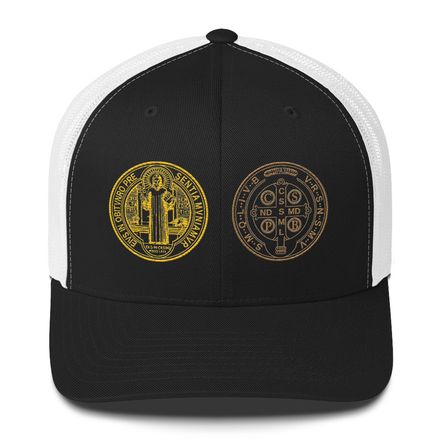 Retro Trucker Hat, St. Benedict Medal, filt5a design, gold
