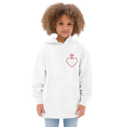 Embroidered Kids Fleece Hoodie, Sacred Heart of Jesus, 7ugqf9 hollow design, left chest