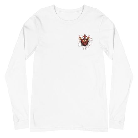 Embroidered Unisex Long Sleeve Tee, Sacred Heart of Jesus, uetiyj design, left chest