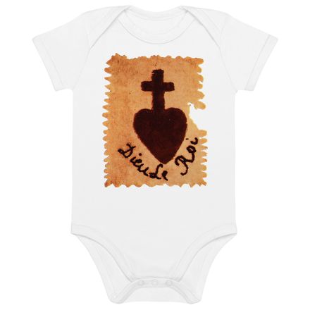 Organic Cotton Baby Bodysuit, Sacré Coeur, Dieu de Roi, Vendée Chouan, sqpbrl design