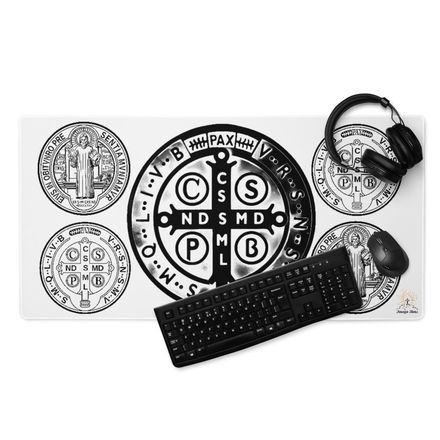 Gaming Mouse Pad, 36x18, St. Benedict Medal, filt5a, oih8m5 design