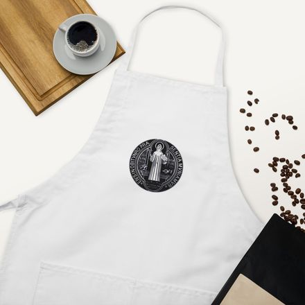 Embroidered Apron, St. Benedict Medal, ej0ojq design 