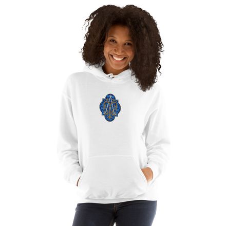 Embroidered Unisex Heavy Blend Hoodie, Auspice Maria, Crest with rounded Cross, u3bkt0