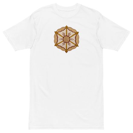 Men&#x27;s Premium Heavyweight Tee, Monstrance with Golden Pattern, eneyoj