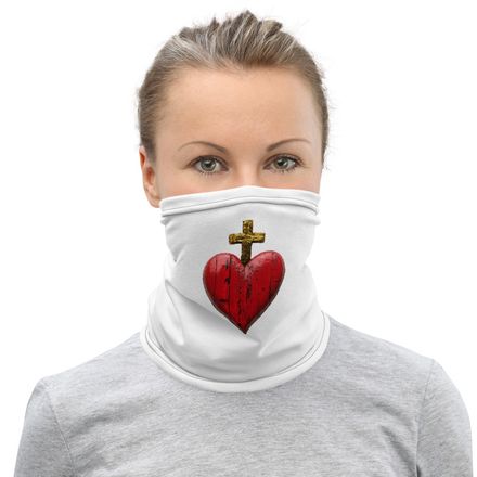 Neck Gaiter, Sacred Heart of Jesus, 9i93k9 design, quarter-size