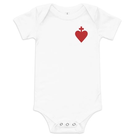 Baby Short Sleeve One Piece , Sacred Heart of Jesus, yjegla design, left chest