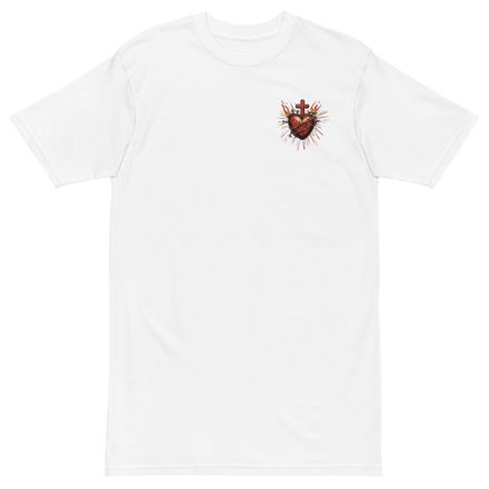 Embroidered Men&#x27;s Premium Heavyweight Tee, Sacred Heart of Jesus, uetiyj design, left chest