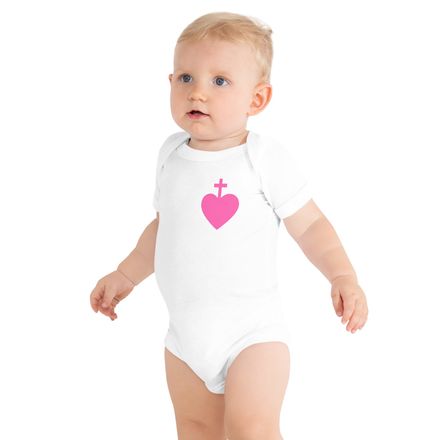 Baby Short Sleeve One Piece, Sacred Heart of Jesus, 7ugqf9 design, pink, left chest