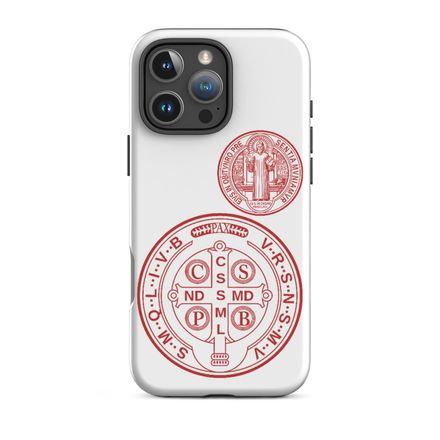 Tough Case for iPhone, St. Benedict Medal, filt5a design, red