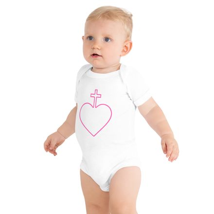 Baby Short Sleeve One Piece, Sacred Heart of Jesus, 7ugqf9 hollow design, pink