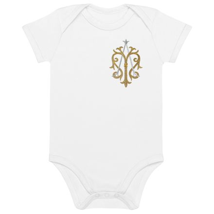 Organic Cotton Baby Bodysuit, Auspice Maria, Crest, kgvlsx, left chest