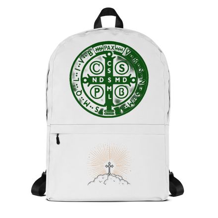 Backpack, St. Benedict Medal, oih8m5 design, green