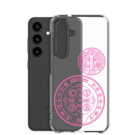 Clear Case for Samsung, St. Benedict Medal, filt5a design, pink