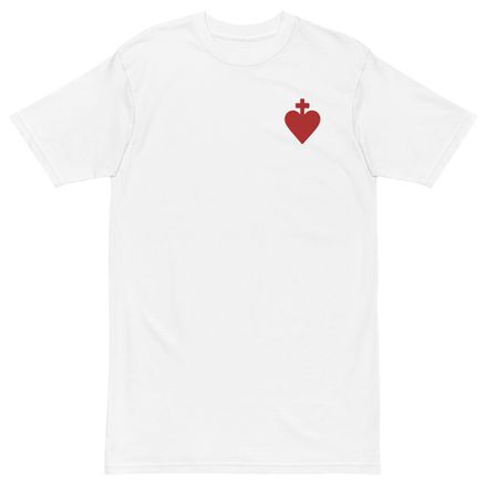 Embroidered Men&#x27;s Premium Heavyweight Tee, Sacred Heart of Jesus, yjegla design