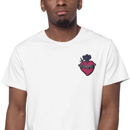 Embroidered Men&#x27;s Premium Cotton T-Shirt, Immaculate Heart Of Mary, g6e1do design, left chest