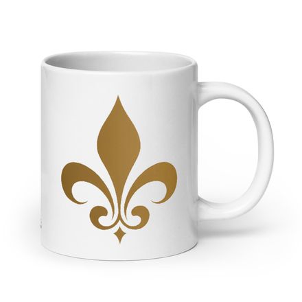 White Glossy Mug, 20oz, Fleur de Lys, 3o7u6f 