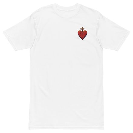 Embroidered Men&#x27;s Premium Heavyweight Tee, Sacred Heart of Jesus, 9i93k9 design