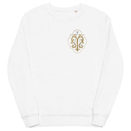 Unisex Organic Sweatshirt, Auspice Maria, Crest with outer edge, kdegvj, left chest