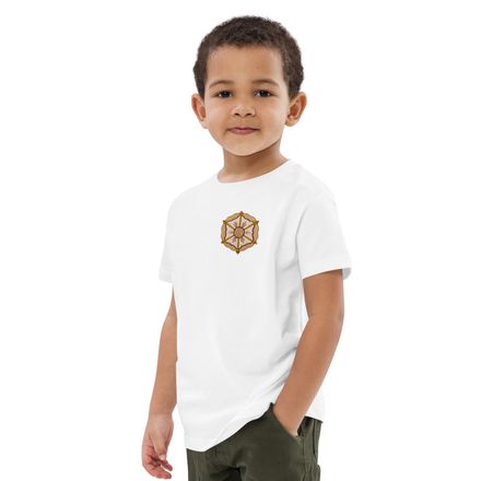 Organic Cotton Kids T-Shirt, Monstrance with Golden Pattern, eneyoj, left chest