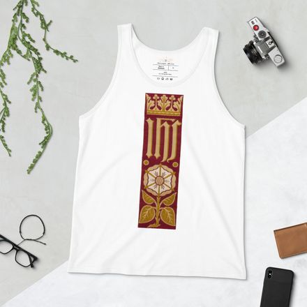 Staple Tank Top, IHS Stripe With Crown and Monstrance, Red, yok2qk