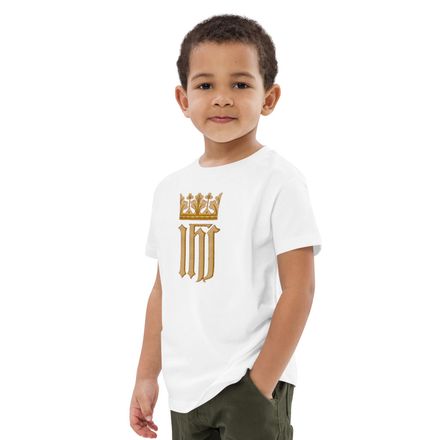 Organic Cotton Kids T-Shirt, IHS with Crown, Golden Pattern, nlxdo1 