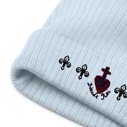 Ribbed Knit Beanie, Sacré Coeur, Dieu de Roi, Vendée Chouan, obymh4 design, Fleur de Lys pattern