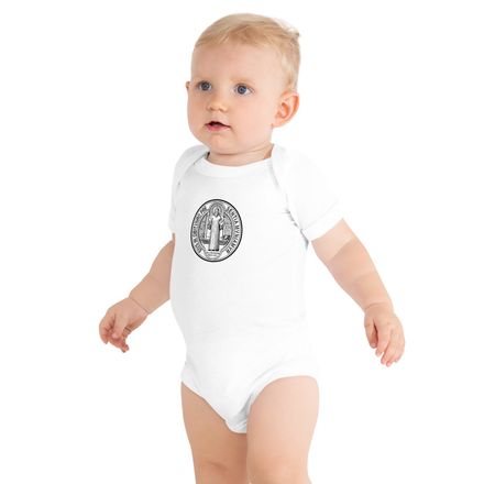 Baby Short Sleeve One Piece, St. Benedict Medal, filt5a design, back print