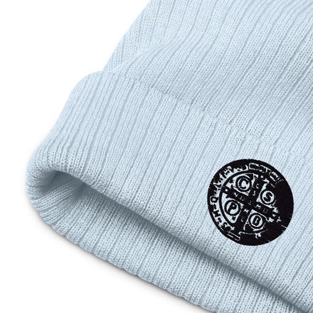 Ribbed Knit Beanie, St. Benedict Medal, oih8m5 design